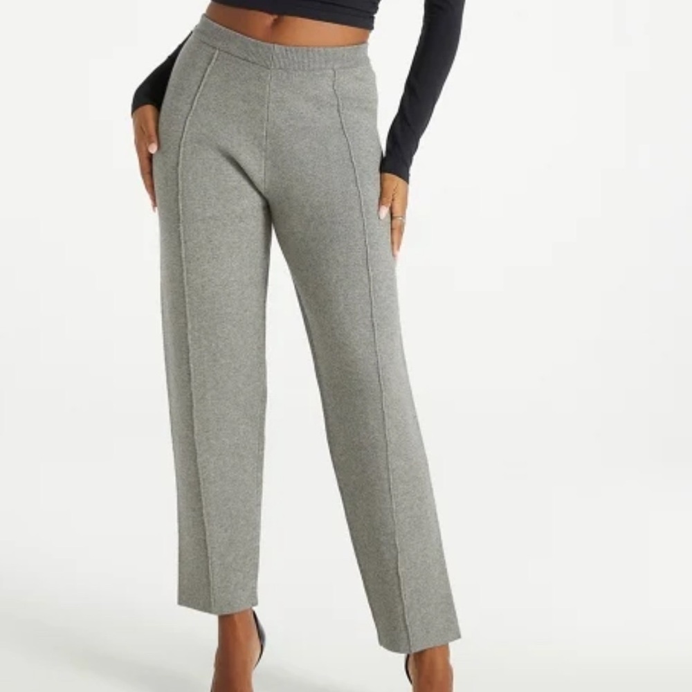 NWT, JustFab,Knit High Rise Pintuck Trousers, M, Dark Heather Grey I15
